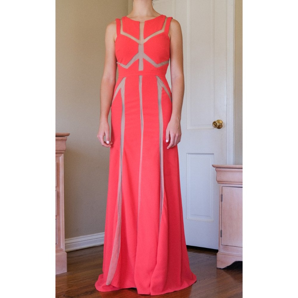 BCBGMaxAzria Red-orange Geometric Maxi Gown